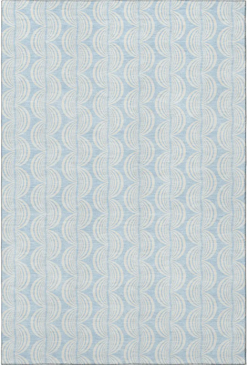 Sky Blue And Ivory Ogee Washable Area Rug With UV Protection Photo 3