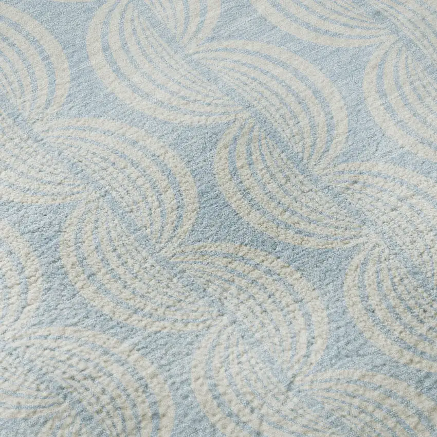 Sky Blue And Ivory Ogee Washable Area Rug With UV Protection Photo 9