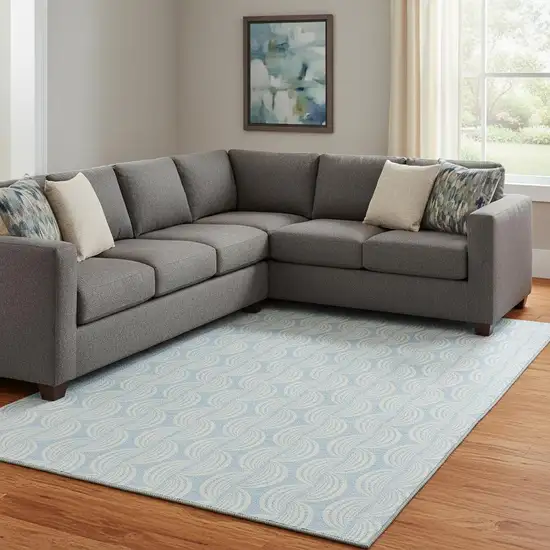 Sky Blue And Ivory Ogee Washable Area Rug With UV Protection Photo 2