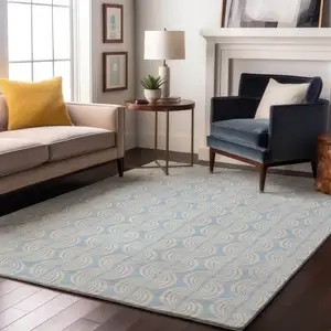 Photo of Sky Blue And Ivory Ogee Washable Area Rug With UV Protection