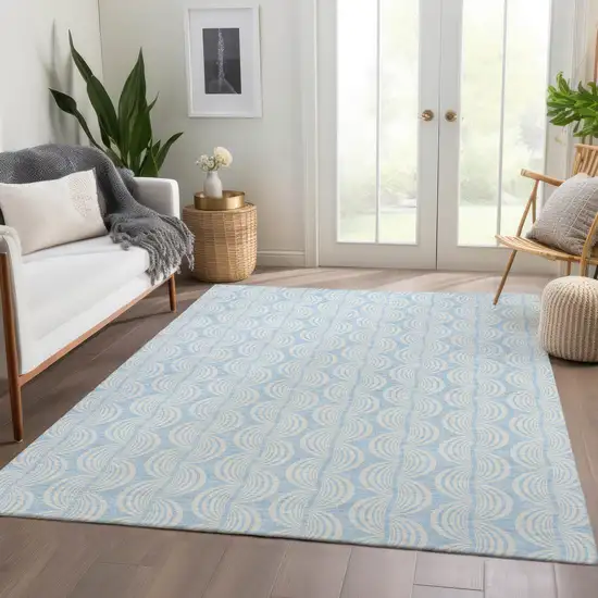Sky Blue And Ivory Ogee Washable Area Rug With UV Protection Photo 6