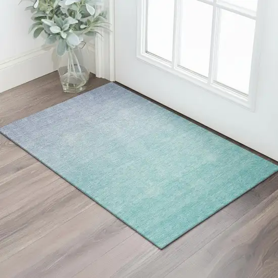 Sky Blue And Ivory Ombre Washable Area Rug With UV Protection Photo 1