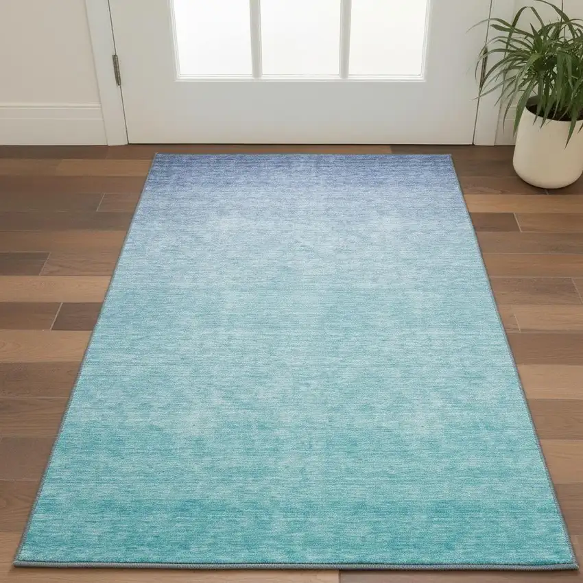 Sky Blue And Ivory Ombre Washable Area Rug With UV Protection Photo 2