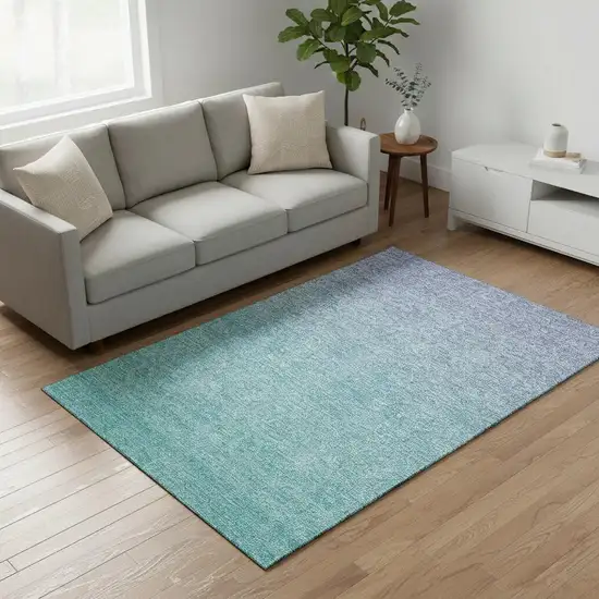 Sky Blue And Ivory Ombre Washable Area Rug With UV Protection Photo 2