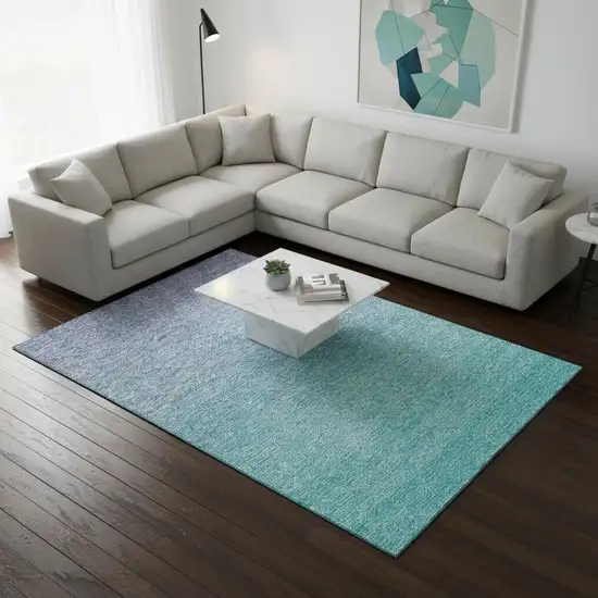 Sky Blue And Ivory Ombre Washable Area Rug With UV Protection Photo 2