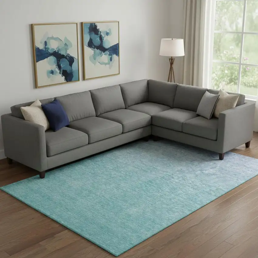 Sky Blue And Ivory Ombre Washable Area Rug With UV Protection Photo 1