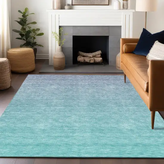 Sky Blue And Ivory Ombre Washable Area Rug With UV Protection Photo 5