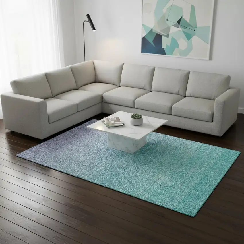 Sky Blue And Ivory Ombre Washable Area Rug With UV Protection Photo 2