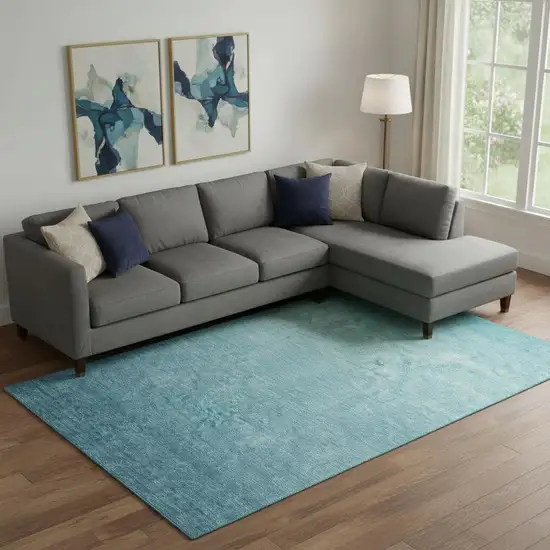 Sky Blue And Ivory Ombre Washable Area Rug With UV Protection Photo 1