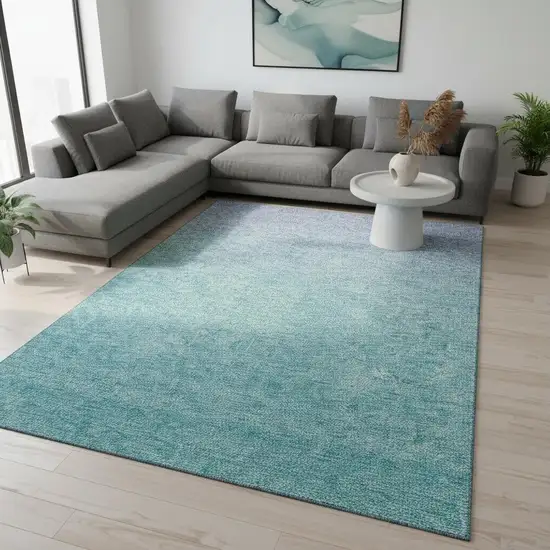 Sky Blue And Ivory Ombre Washable Area Rug With UV Protection Photo 2