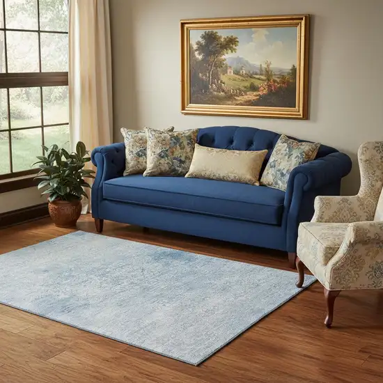 Sky Blue And Ivory Oriental Washable Area Rug With UV Protection Photo 2