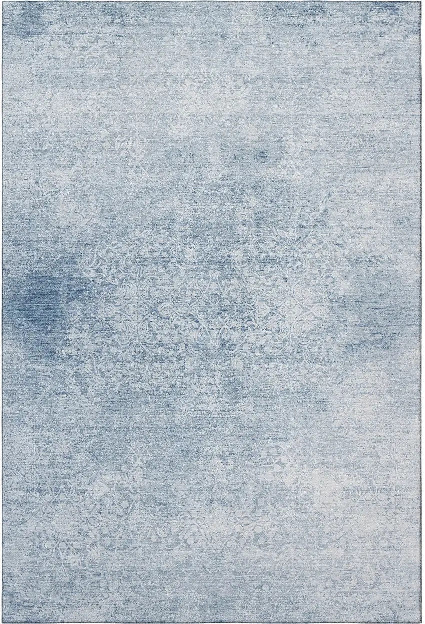 Sky Blue And Ivory Oriental Washable Area Rug With UV Protection Photo 3