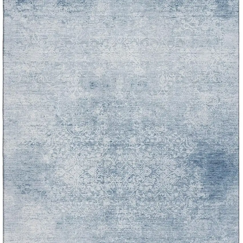 Sky Blue And Ivory Oriental Washable Area Rug With UV Protection Photo 2
