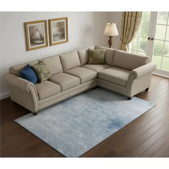 Sky Blue And Ivory Oriental Washable Area Rug With UV Protection Photo 2