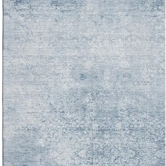 Sky Blue And Ivory Oriental Washable Area Rug With UV Protection Photo 2