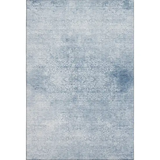 Sky Blue And Ivory Oriental Washable Area Rug With UV Protection Photo 1