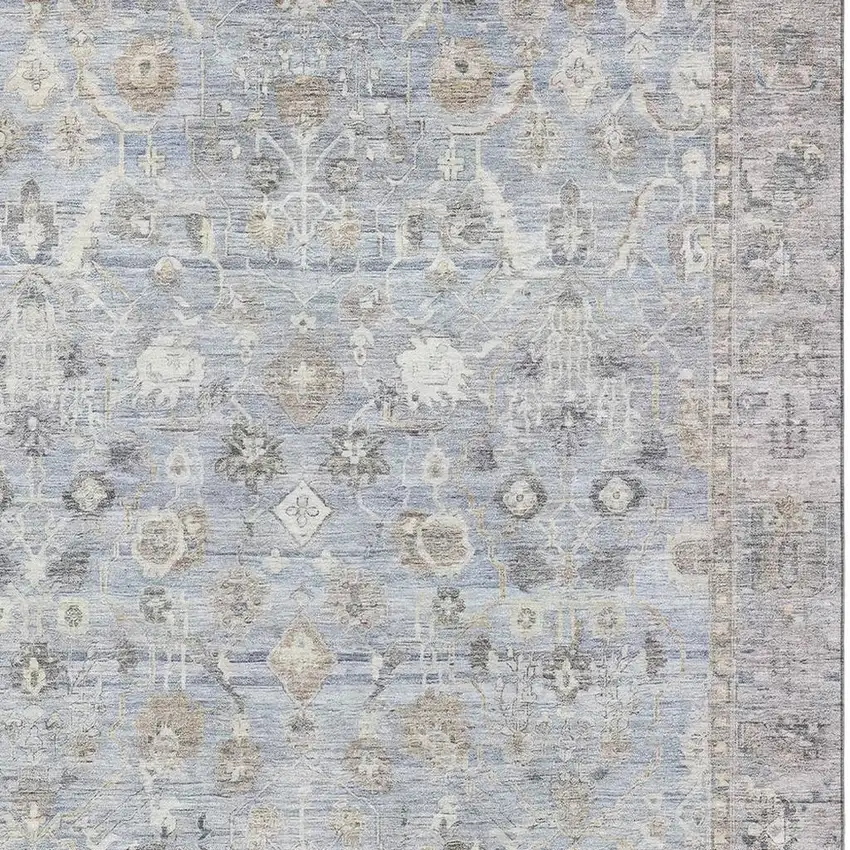 Sky Blue And Ivory Oriental Washable Area Rug With UV Protection Photo 2
