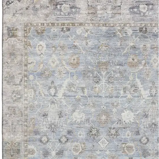 Sky Blue And Ivory Oriental Washable Area Rug With UV Protection Photo 2