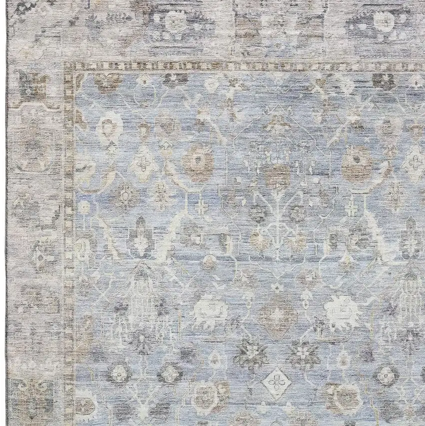 Sky Blue And Ivory Oriental Washable Area Rug With UV Protection Photo 2