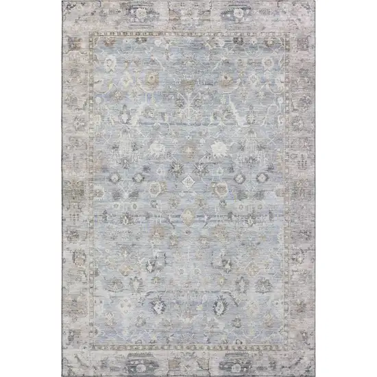 Sky Blue And Ivory Oriental Washable Area Rug With UV Protection Photo 1