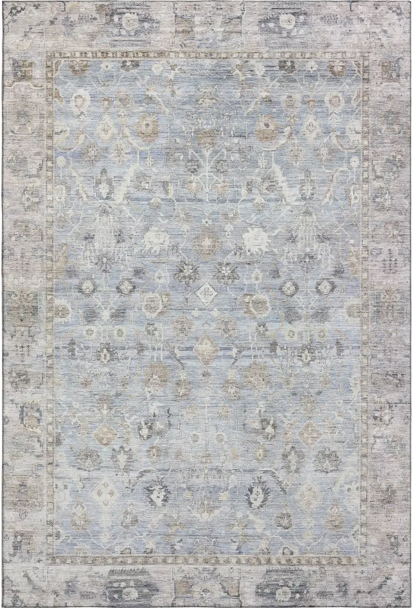Sky Blue And Ivory Oriental Washable Area Rug With UV Protection Photo 1
