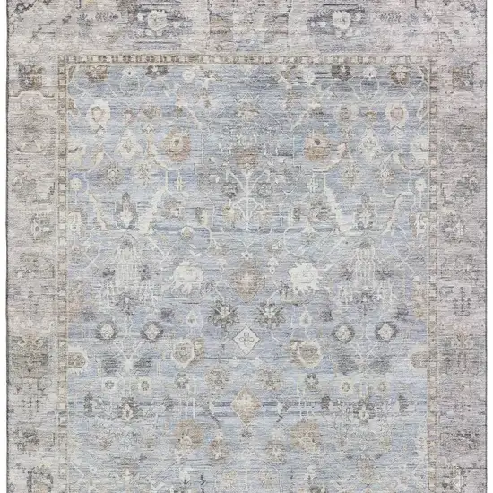 Sky Blue And Ivory Oriental Washable Area Rug With UV Protection Photo 3