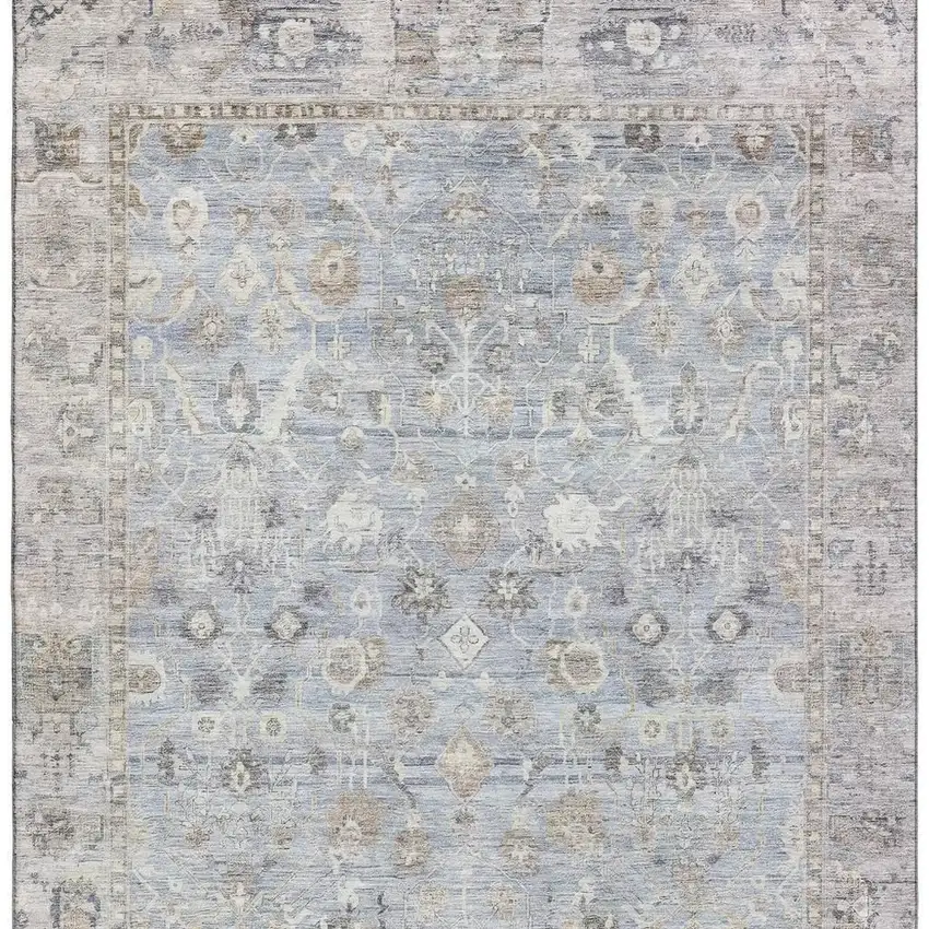 Sky Blue And Ivory Oriental Washable Area Rug With UV Protection Photo 3