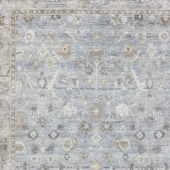 Sky Blue And Ivory Oriental Washable Area Rug With UV Protection Photo 2