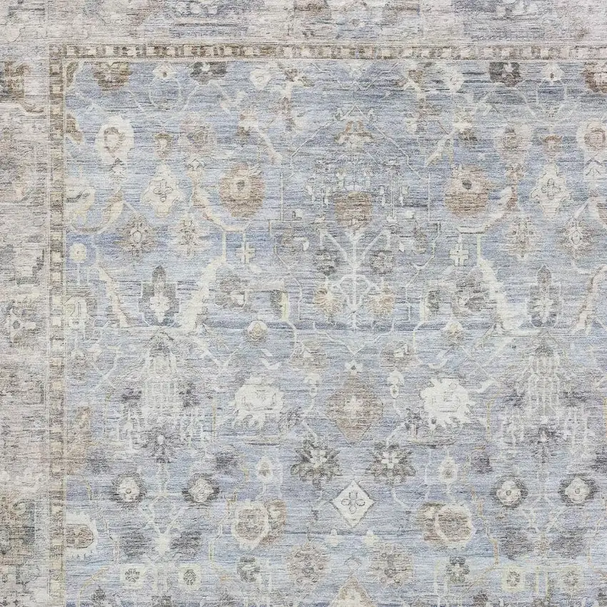 Sky Blue And Ivory Oriental Washable Area Rug With UV Protection Photo 2