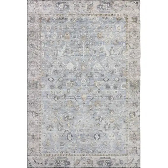 Sky Blue And Ivory Oriental Washable Area Rug With UV Protection Photo 3