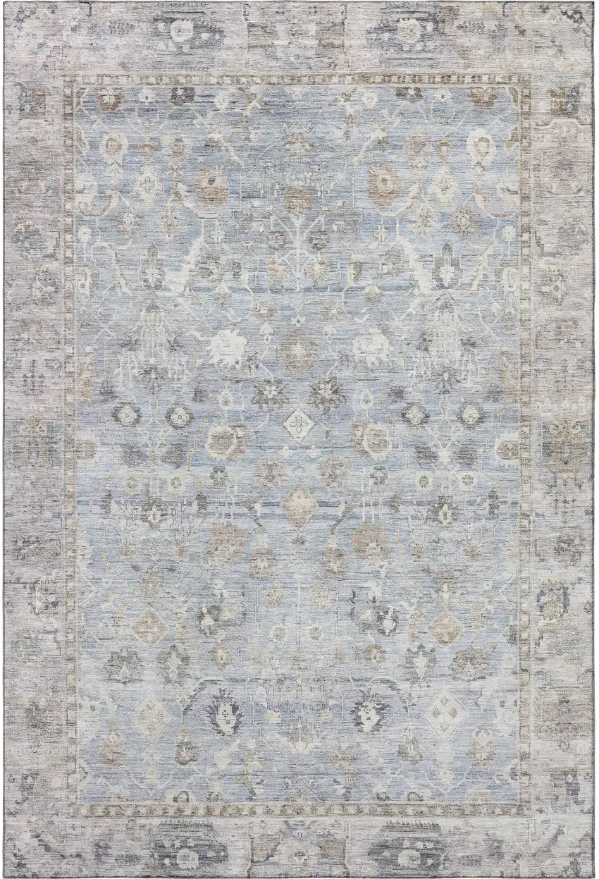 Sky Blue And Ivory Oriental Washable Area Rug With UV Protection Photo 3