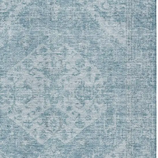 Sky Blue And Ivory Oriental Washable Indoor Outdoor Area Rug Photo 5
