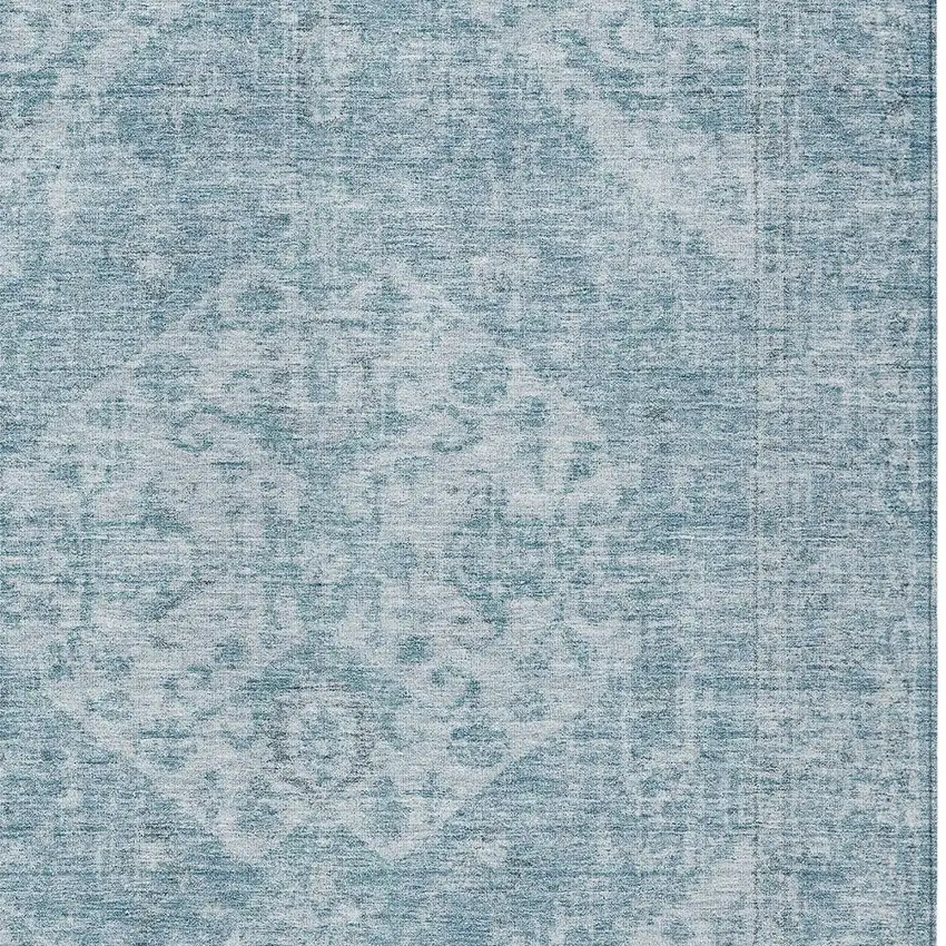 Sky Blue And Ivory Oriental Washable Indoor Outdoor Area Rug Photo 5