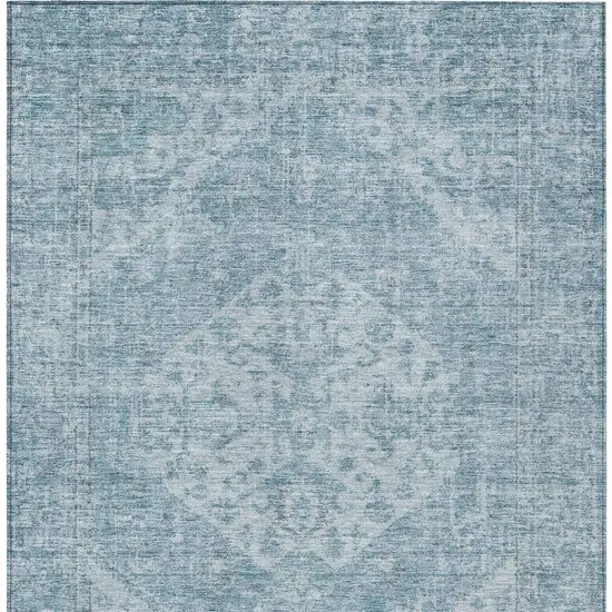 Sky Blue And Ivory Oriental Washable Indoor Outdoor Area Rug Photo 6