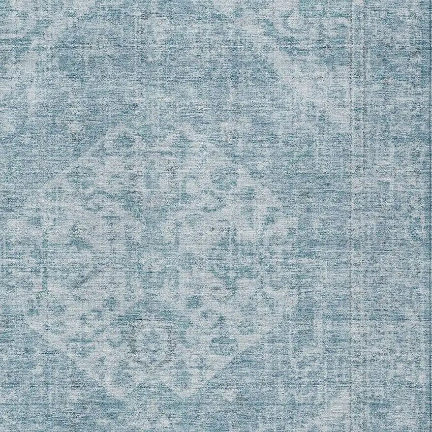 Sky Blue And Ivory Oriental Washable Indoor Outdoor Area Rug Photo 5
