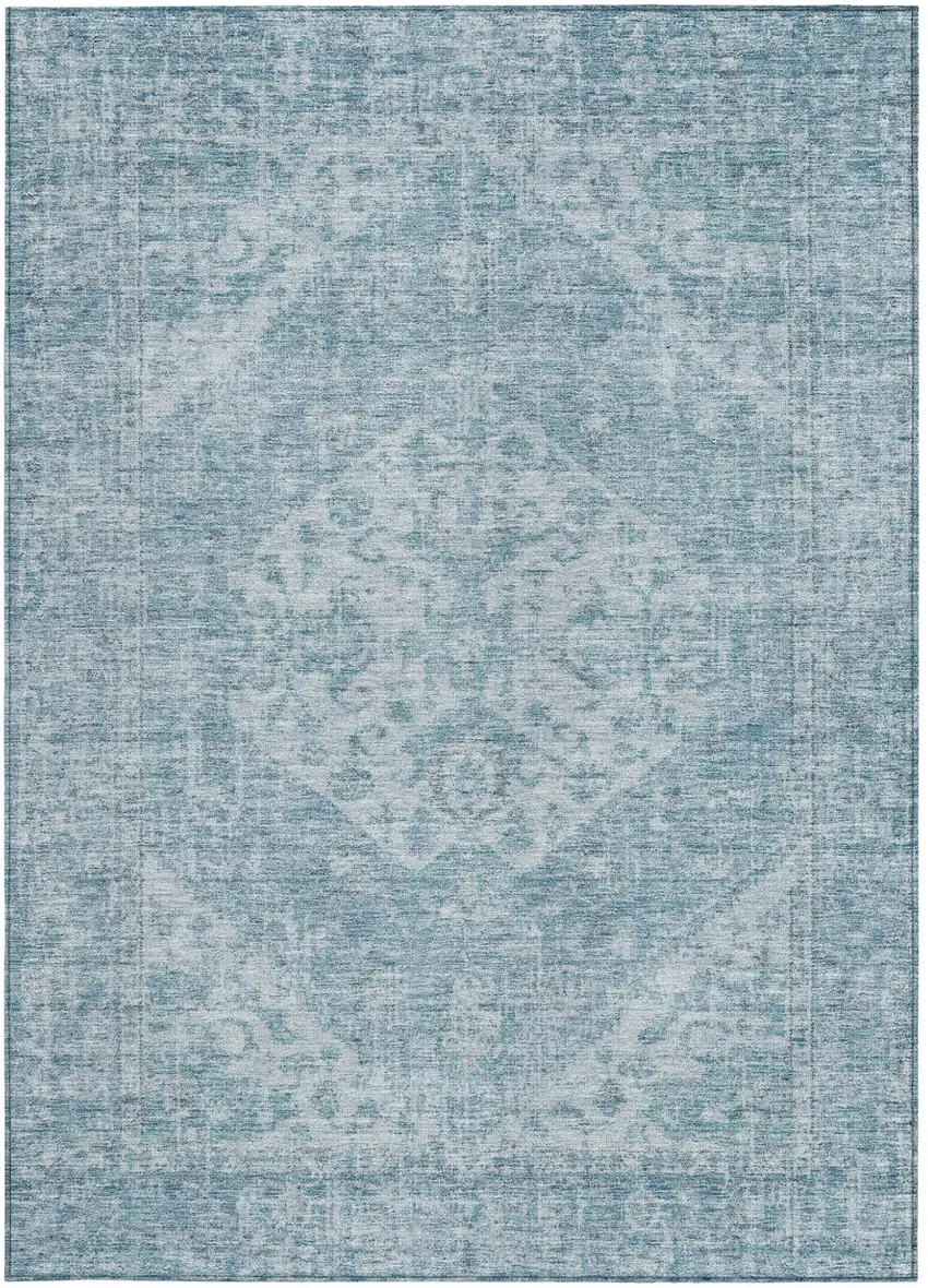 Sky Blue And Ivory Oriental Washable Indoor Outdoor Area Rug Photo 5