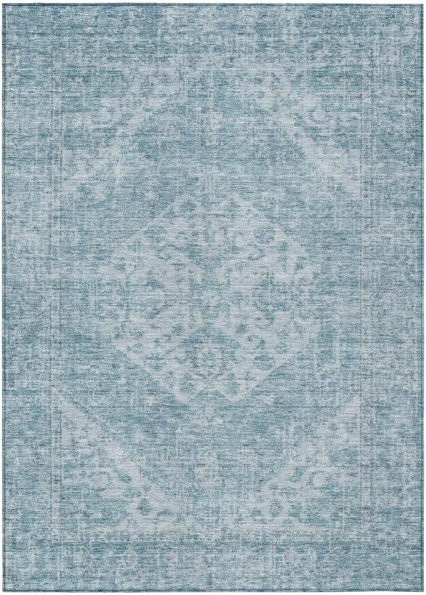 Sky Blue And Ivory Oriental Washable Indoor Outdoor Area Rug Photo 2