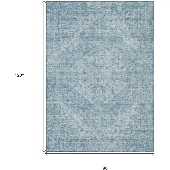 Sky Blue And Ivory Oriental Washable Indoor Outdoor Area Rug Photo 6