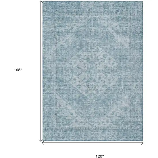 Sky Blue And Ivory Oriental Washable Indoor Outdoor Area Rug Photo 6