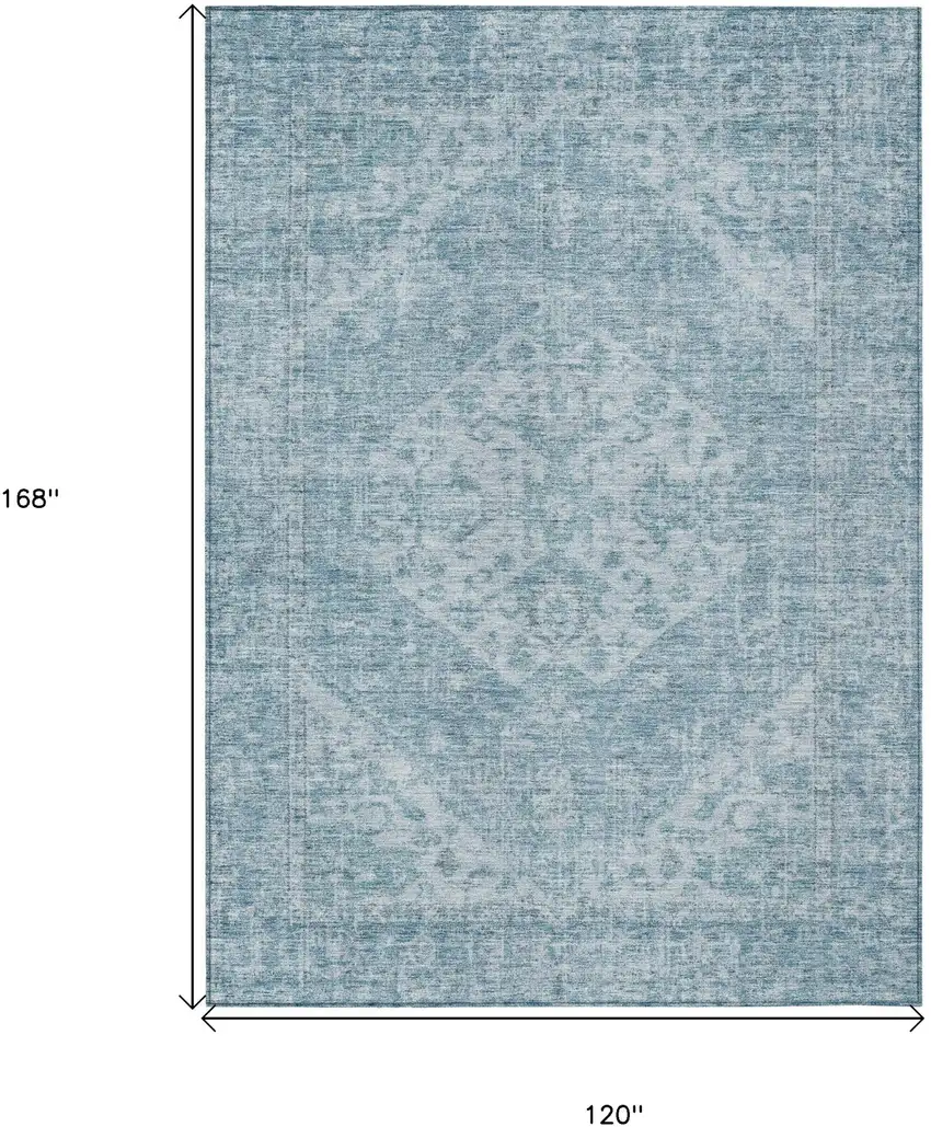 Sky Blue And Ivory Oriental Washable Indoor Outdoor Area Rug Photo 6