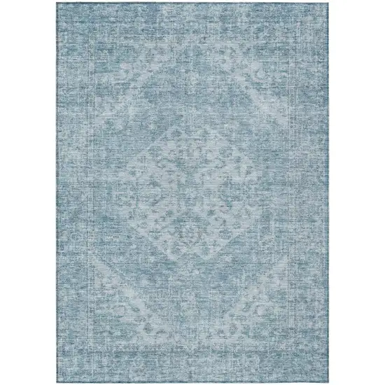 Sky Blue And Ivory Oriental Washable Indoor Outdoor Area Rug Photo 2
