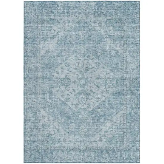 Sky Blue And Ivory Oriental Washable Indoor Outdoor Area Rug Photo 5