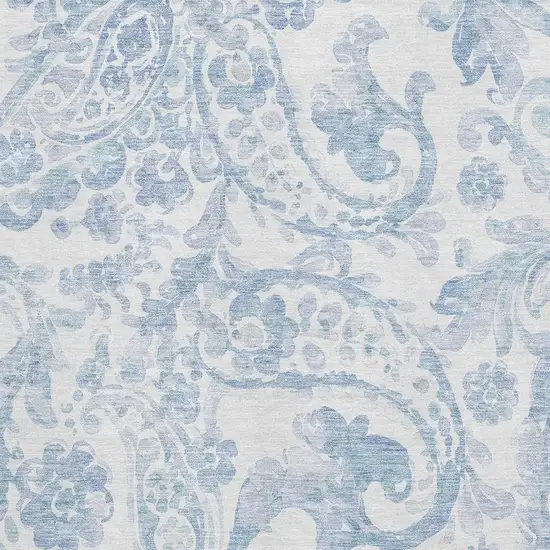 Sky Blue And Ivory Paisley Washable Area Rug With UV Protection Photo 3