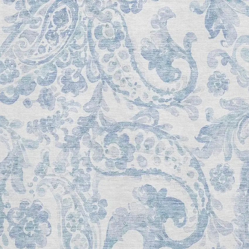 Sky Blue And Ivory Paisley Washable Area Rug With UV Protection Photo 3