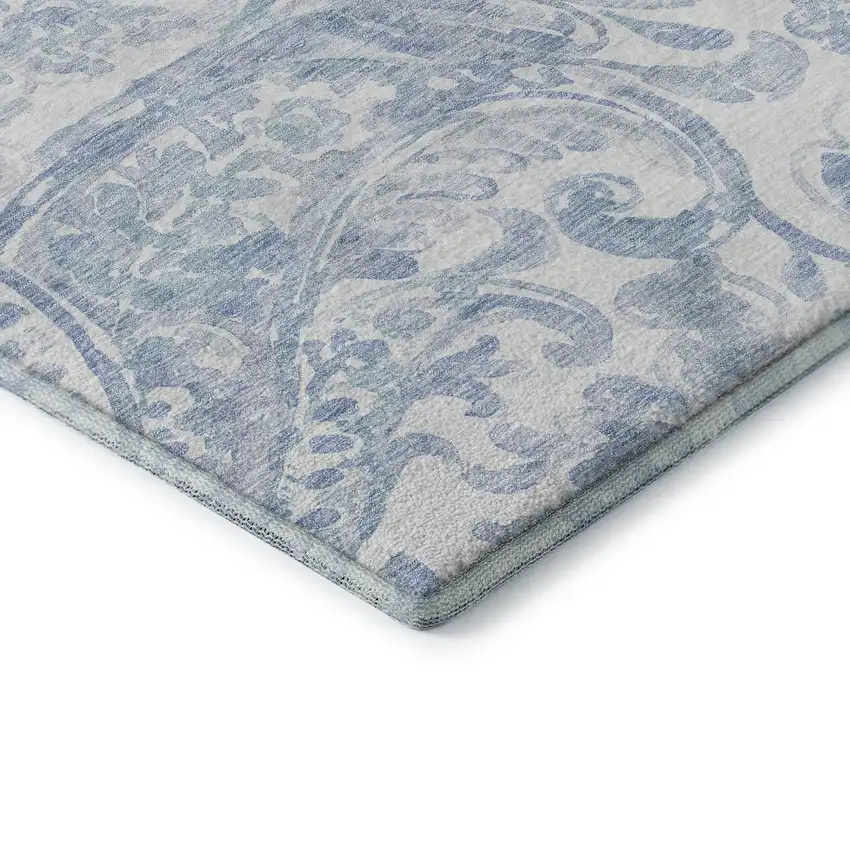 Sky Blue And Ivory Paisley Washable Area Rug With UV Protection Photo 8