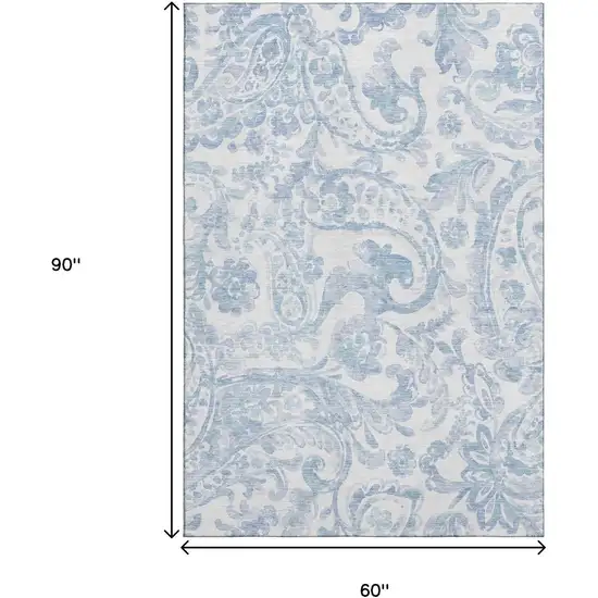 Sky Blue And Ivory Paisley Washable Area Rug With UV Protection Photo 3