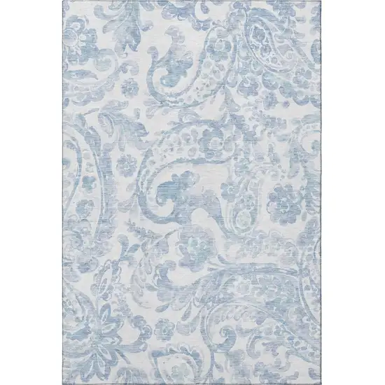Sky Blue And Ivory Paisley Washable Area Rug With UV Protection Photo 4