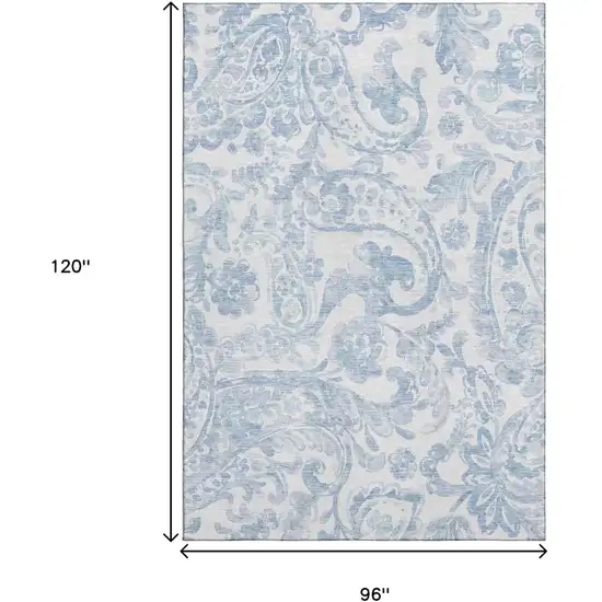 Sky Blue And Ivory Paisley Washable Area Rug With UV Protection Photo 3