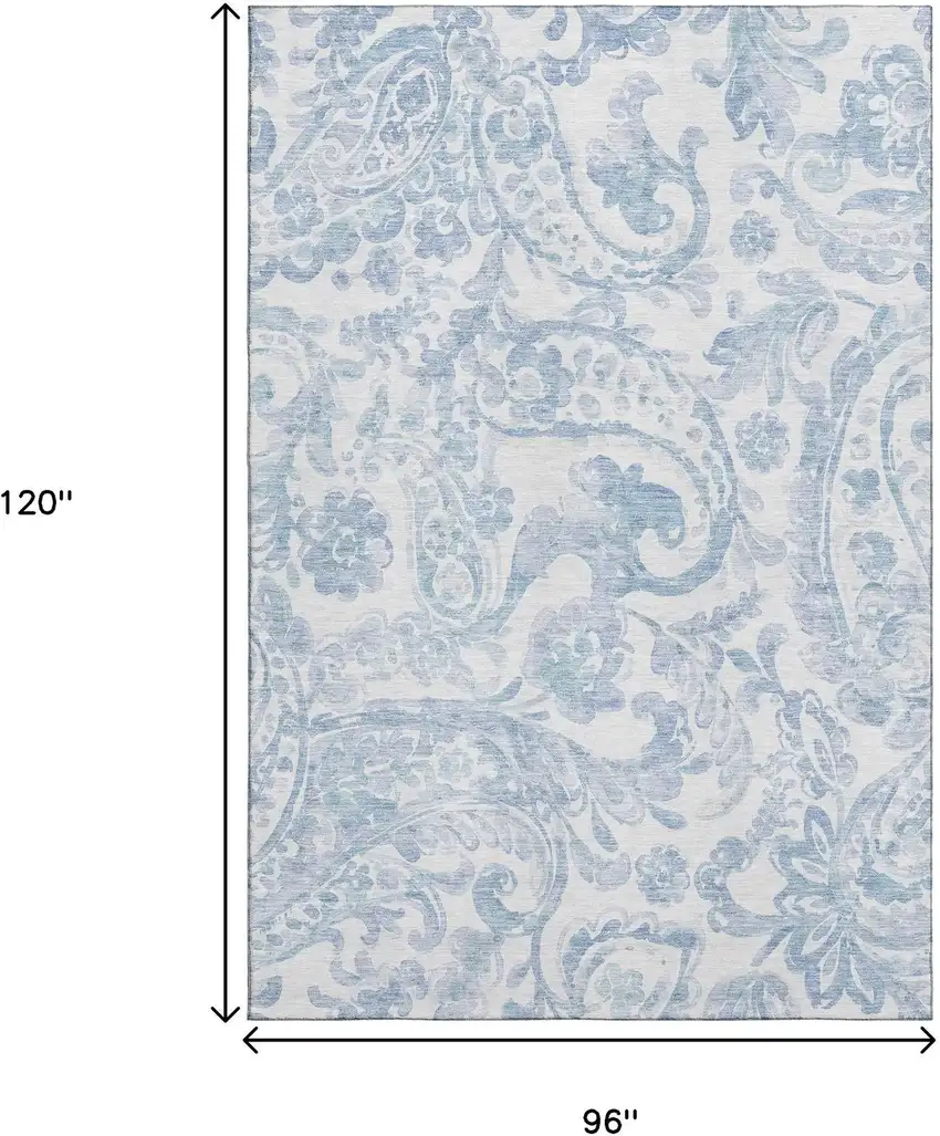 Sky Blue And Ivory Paisley Washable Area Rug With UV Protection Photo 3