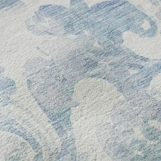 Sky Blue And Ivory Paisley Washable Area Rug With UV Protection Photo 7